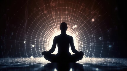 Person sitting in lotus position and meditate, made with generative ai