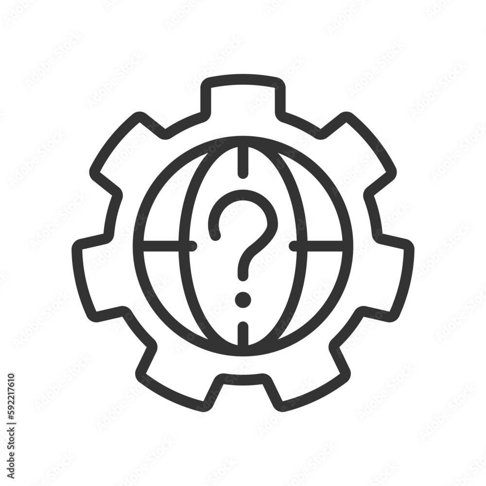 Aufkleber world question linear icon. international problem solving. communication and business. thin line ill