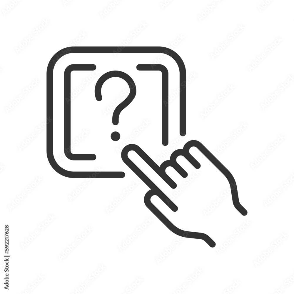 Poster question button linear icon. request to technical support. looking of problem solving. thin line ill