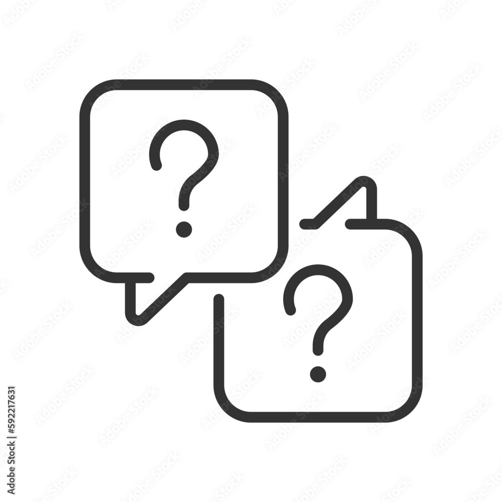 Poster misunderstanding linear icon. communication issues. speech balloons with question marks. thin line i