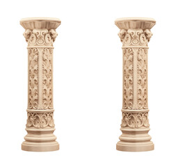 Architectural beige columns Ionic order isolated on transparent png background. Generative ai