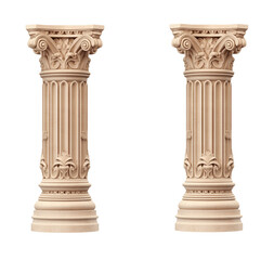 Architectural beige columns Ionic order isolated on transparent png background. Generative ai