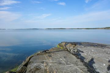 Summer morning landscape from a rocky island in the archipelago in Finland