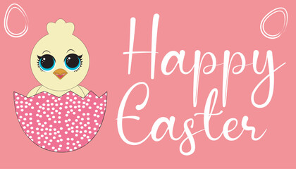 Happy Easter - banner with bunny and greetings. Vector.