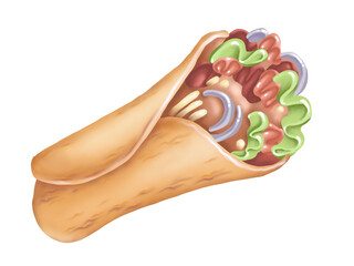 Burrito. Street food. Digital illustration