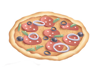 Pizza. Tasty food. Digital illustration