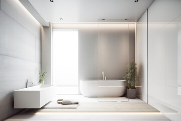 Obraz na płótnie Canvas Minimalist bathroom in white and beige tones. Created with Generative AI technology.