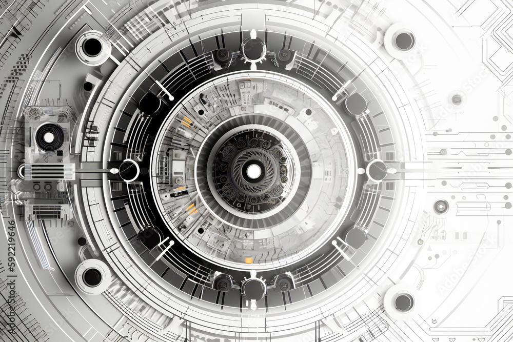 Aufkleber white abstract concentric gears technology background. created with generative ai technology.