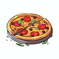 One whole circle italian chees pizza cartoon flat illustration vector isolated in white background