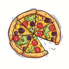 One whole circle italian chees pizza cartoon flat illustration vector isolated in white background