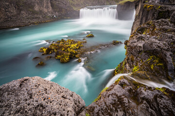 Beautiful view of spectacular Godafoss Waterfall in Iceland