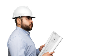 hombre con casco blanco con un plano en las manos png 