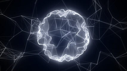 Sci-fi sphere with particles and lines. Concept network connection. Frame sphere. Abstract technology background. 3d rendering.