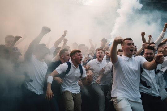 A group people march to protest on street. Generative AI