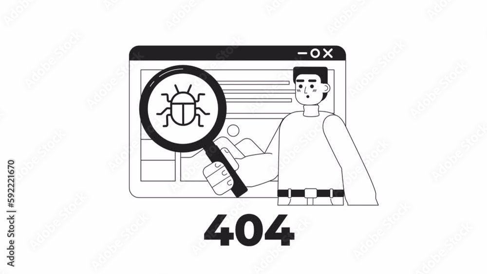 Poster animated bw debugging tool 404 error. exploring. empty state 4k video footage with alpha channel tra