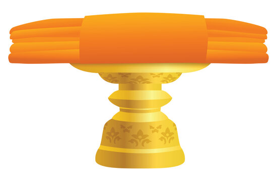 Saffron robe on golden tray with pedestal illustration