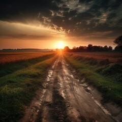 Fototapeta na wymiar beautiful sunset in the countryside, generative AI