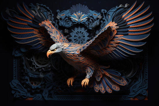Artistic Flying eagle paper cut technique. Digitally generated AI image