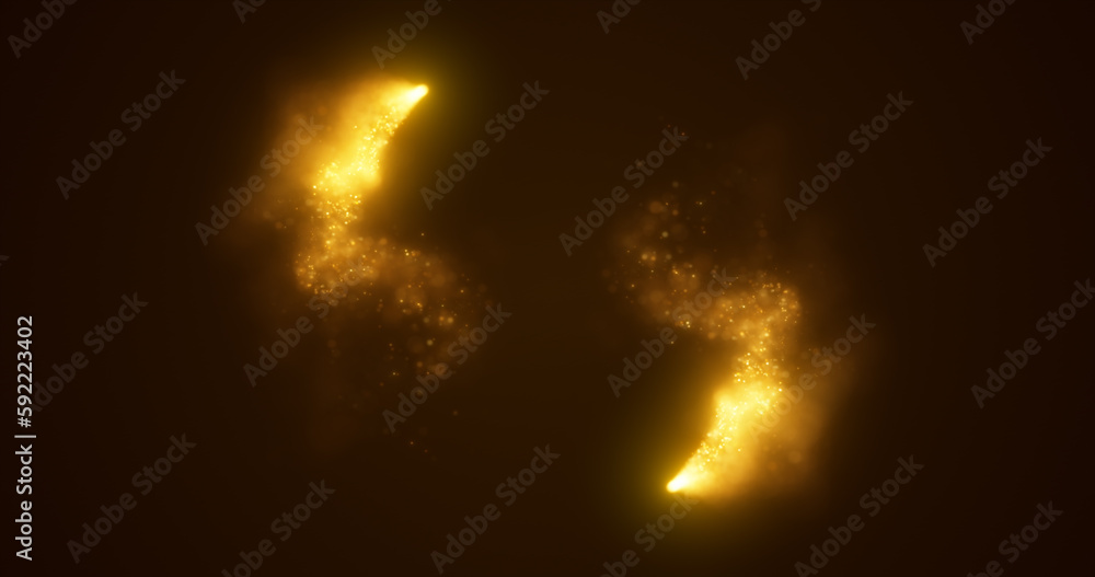 Poster abstract yellow gold energy lines and cyclic circles with magic bokeh from particles, abstract backg