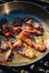 Obraz na płótnie Canvas bacon sizzling in pan