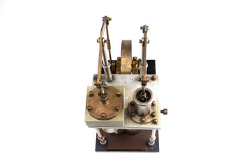 closeup of a stirling engine construction isolated on white