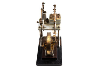 closeup of a stirling engine construction isolated on white