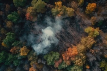 Fototapeta na wymiar Fire From the Sky: Captivating Top-View of a Forest Blaze 7