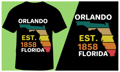 Orlando Est. 1858 Florida Slogan Vintage Retro T-Shirt Design for Men and Women, Vector Illustration.