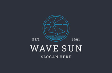 Wave sun logo vector icon illustration hipster vintage retro .