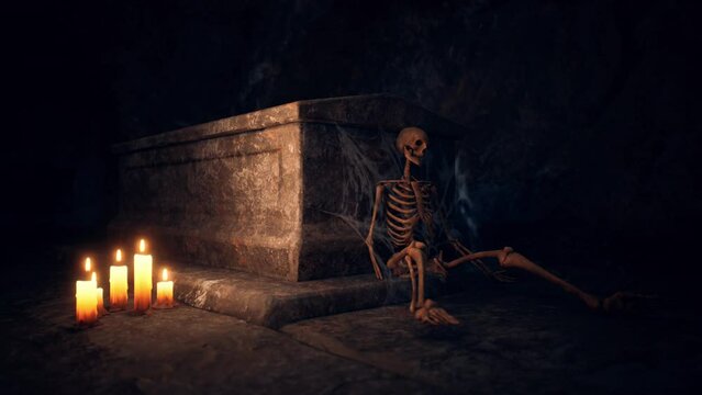 old dark catacombs with candles