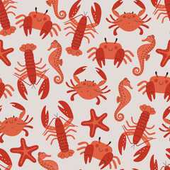 Seamless pattern with sea creatures