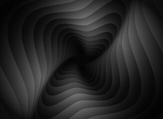 Abstract unusual horizontal illustration or banner of wavy gradient gray and black lines that are layered on top of each other in the form of a curved cross. Design seamless monochrome illusion