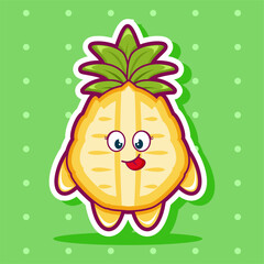 Cartoon illustration of pineapple fruit with cute face