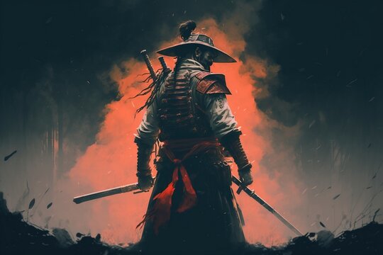 Samurai warrior holding a katana sword, Generative Ai