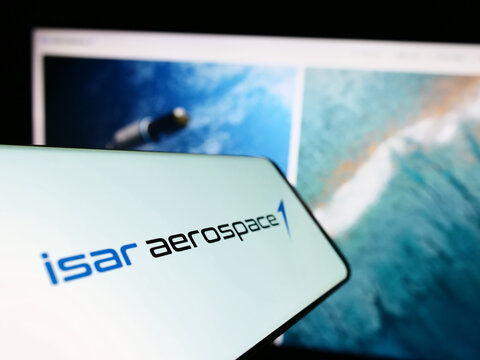 Stuttgart, Germany - 04-02-2023: Smartphone with logo of company Isar Aerospace Technologies GmbH on screen in front of business website. Focus on center-left of phone display.