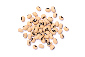 White cow pea beans (Black eye bean) isolated on white background. Top view. Flat lay.