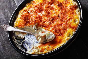 hot chicken salad with celery, almonds, mushrooms