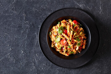 pasta salad with ground beef and veggies in bowl