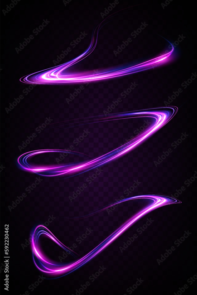 Poster abstract light lines of movement and speed in neon color. light everyday glowing effect. semicircula