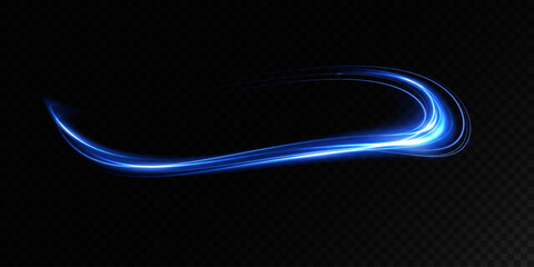 Abstract light lines of speed movement, blue colors. Light everyday glowing effect. semicircular wave, light trail curve swirl, optical fiber incandescent.