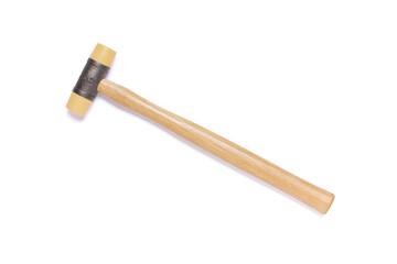 Rubber hammer isolated on white background with clipping path, top view, flat lay.