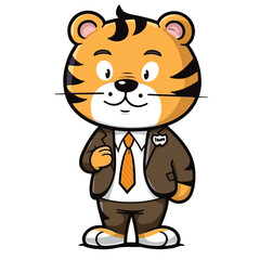 Mascot of cute tiger wearing formal suit concept boss or student college university. Cartoon flat character vector illustration