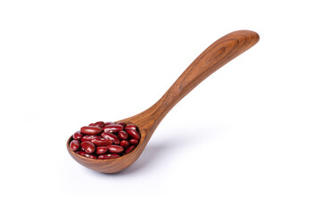 Red beans or kidney bean in wooden spoon isolated on white background 
