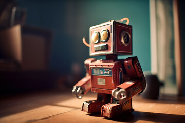 Vintage robot toy. Digitally generated AI image