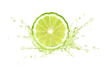 Bergamot lime and water splash - obrazy, fototapety, plakaty