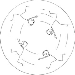Angry Aggressive People Running in Circle of Violence, Vector Cartoon Stick Figure Illustration