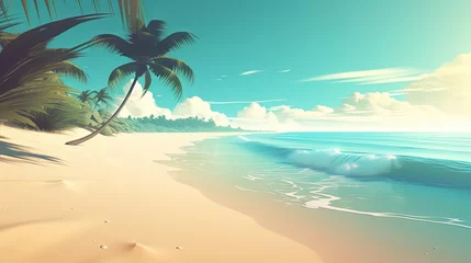 Fototapeten painting illustration style of beautiful white beach blue water seascape paradise bay on tropical island, idea for summer travel background wallpaper, Generative Ai © QuietWord