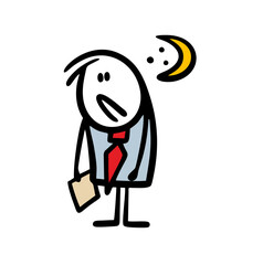 Fototapeta premium Doodle tired office worker sadly dropped his hands did not have time to finish the work before night.