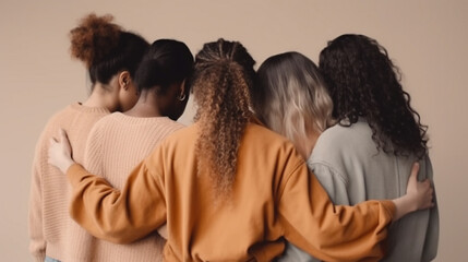 Back view of group of diverse people hugging each other Generative AI