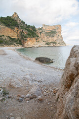 Landscape View at Moraig Cove Beach with Rock; Alicante; Spain - 592233296